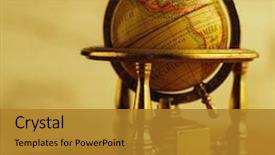  Presentation with vintage book - Audience pleasing presentation design consisting of globe standing on a vintage backdrop and a gold colored foreground