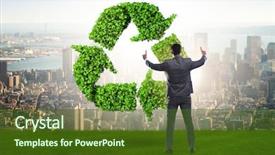  Presentation with recycling - PPT theme enhanced with globe trash - businessman in recycling ecological concept background and a tawny brown colored foreground