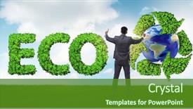  Presentation with recycling - Slide set with globe trash - businessman in recycling ecological concept background and a tawny brown colored foreground