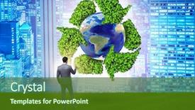  Presentation with recycling - Cool new PPT theme with globe trash - businessman in recycling ecological concept backdrop and a forest green colored foreground