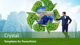  Presentation with recycling - Slide set enhanced with globe trash - businessman in recycling ecological concept background and a forest green colored foreground