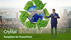  Presentation with recycling - Beautiful slide set featuring globe trash - businessman in recycling ecological concept backdrop and a tawny brown colored foreground