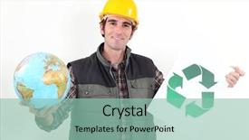  Presentation with recycling - Audience pleasing slides consisting of globe trash - manual worker promoting recycling backdrop and a mint green colored foreground