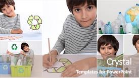  Presentation with recycling - PPT theme with globe trash - montage of little boy recycling background and a coral colored foreground