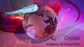  Presentation with fiber optics - Colorful PPT layouts enhanced with globe with network on technology backdrop and a violet colored foreground