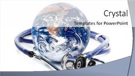  Presentation with peoplearound globe - PPT theme consisting of globe with stethoscope background and a white colored foreground