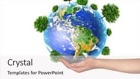  Presentation with north america - Slide deck featuring globe with trees in hand background and a white colored foreground