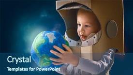  Presentation with earth day - PPT theme featuring globes - child is dressed background and a ocean colored foreground