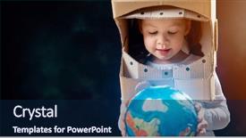  Presentation with earth day - Cool new PPT theme with globes - child is dressed backdrop and a navy blue colored foreground