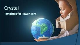  Presentation with earth day - PPT theme having globes - child is dressed background and a navy blue colored foreground