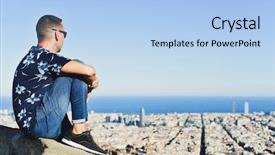  Presentation with close up of young girls - Presentation theme having globetrotters - closeup of a young caucasian background and a light blue colored foreground