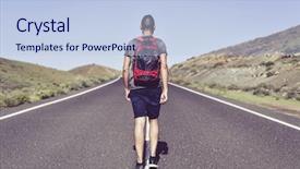  Presentation with haulage road in mining - Beautiful theme featuring globetrotters - closeup of a young caucasian backdrop and a light blue colored foreground