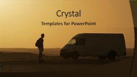  Presentation with greeiting show man - Cool new slide deck with globetrotters - young caucasian man wearing shorts backdrop and a yellow colored foreground