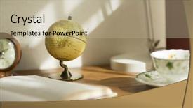  Presentation with globo - PPT theme having globo terrestre - desk in the room background and a mint green colored foreground