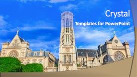  Presentation with church gala - Beautiful slide deck featuring glockenspiel - church saint-germain-l'auxerrois backdrop and a cobalt blue colored foreground