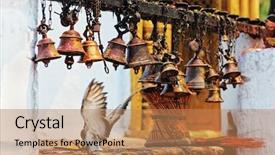  Presentation with dove - Cool new slides with glockenspiel - many metal sacrificial bells hanging backdrop and a  colored foreground