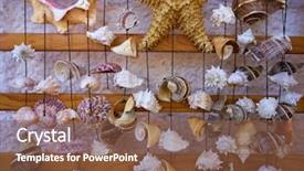  Presentation with handcraft - Beautiful PPT theme featuring glockenspiel - seashell mobile wind chime hanging backdrop and a tawny brown colored foreground