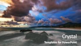  Presentation with gloomy - Presentation theme with gloomy clouds around the tropical beach andaman sea phuket island kingdom thailand background and a dark gray colored foreground