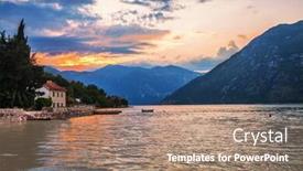  Presentation with gloomy - Cool new slides with gloomy sea sunset on mountains background backdrop and a coral colored foreground