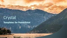  Presentation with gloomy - Beautiful slide set featuring gloomy sea sunset on mountains background backdrop and a ocean colored foreground