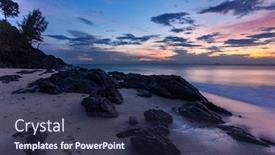  Presentation with gloomy - Presentation featuring gloomy tropical sunset at the beach thailand background and a tawny brown colored foreground