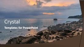  Presentation with gloomy - Presentation theme having gloomy-tropical-sunset background and a gray colored foreground