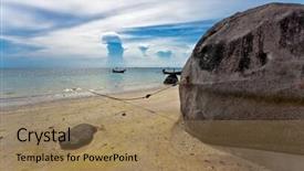  Presentation with gloomy - Theme with gloomy weather on the tropical beach background and a coral colored foreground