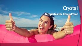  Presentation with cheerful - Slides featuring glorious - close-up of cheerful caucasian woman background and a teal colored foreground