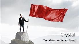  Presentation with flag - Cool new PPT theme with glorious - guy with red flag mixed backdrop and a sky blue colored foreground