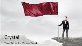  Presentation with flag - Audience pleasing theme consisting of glorious - guy with red flag backdrop and a light gray colored foreground