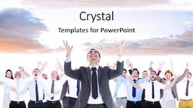  Presentation with nuclear arms - Presentation theme enhanced with glorious - happy businessman with arms raised background and a sky blue colored foreground