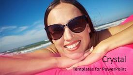  Presentation with mindfulness smile - Amazing PPT theme having glorious moment - close-up of charming smile backdrop and a coral colored foreground