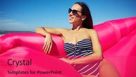  Presentation with pink sky - Presentation theme with glorious moment - lovely woman sitting background and a red colored foreground