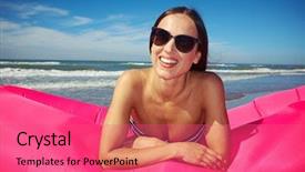  Presentation with stomach - Slides featuring glorious moment - positive female lying on stomach background and a coral colored foreground