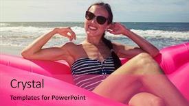  Presentation with air blue aircraft - Audience pleasing presentation theme consisting of glorious moment - pretty woman demonstrating her sincere backdrop and a coral colored foreground