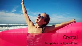  Presentation with windy weather - Beautiful PPT theme featuring glorious moment - woman is sitting backdrop and a red colored foreground