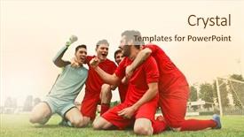  Presentation with field - Slide deck featuring glory - jubilant teammates on the field background and a cream colored foreground