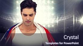  Presentation with wrapped flag - Audience pleasing PPT theme consisting of glory world - athlete with american flag wrapped backdrop and a wine colored foreground
