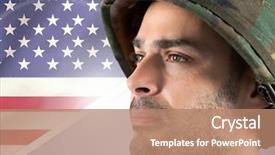  Presentation with world flag - Amazing slide deck having glory world - close-up of a soldier looking backdrop and a coral colored foreground