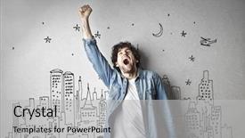  Presentation with young man on the phone - Audience pleasing slide set consisting of glory world - jubilant young man enjoying backdrop and a light gray colored foreground