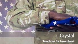  Presentation with american history old flag - Slide set with glory world - military holding american flag background and a gray colored foreground