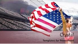  Presentation with world flag - Theme with glory world - profile view of sportswoman raising background and a coral colored foreground