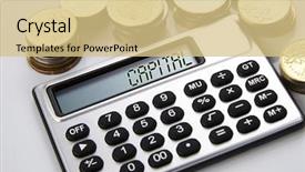  Presentation with calculator - PPT theme enhanced with glossary - few stacks of coins background and a  colored foreground