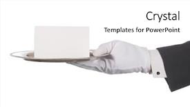  Presentation with butler - Colorful PPT layouts enhanced with glove hands - butler or concierge hand holding backdrop and a white colored foreground