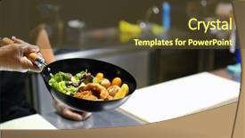  Presentation with for career chef - Audience pleasing slides consisting of glove hands - chef holding frying pan backdrop and a tawny brown colored foreground