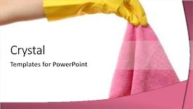  Presentation with female - Colorful slide set enhanced with glove hands - female hand holding microfiber cloth backdrop and a  colored foreground