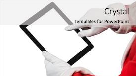  Presentation with santa claus holding scroll paper - Audience pleasing slide deck consisting of glove hands - santa claus using digital tablet backdrop and a light gray colored foreground