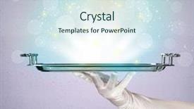  Presentation with glowing lights - Theme enhanced with avant garde restaurant business - glowing lights glitter on silver background and a sky blue colored foreground