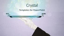  Presentation with glowing lights - Theme featuring avant garde restaurant business - glowing lights glitter on silver background and a sky blue colored foreground