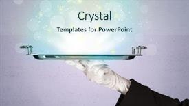  Presentation with glowing lights - PPT theme featuring avant garde restaurant business - glowing lights glitter on silver background and a sky blue colored foreground